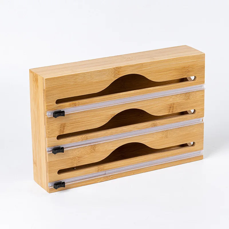 Natural Bamboo Wrap Cutter Wall Mounted Foil Dispenser