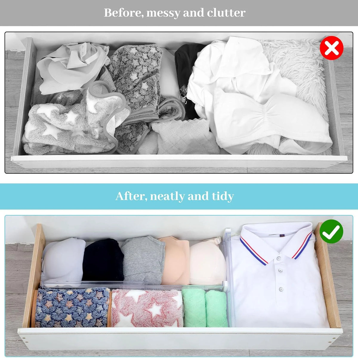 6-Pack Adjustable Clear Drawer Dividers