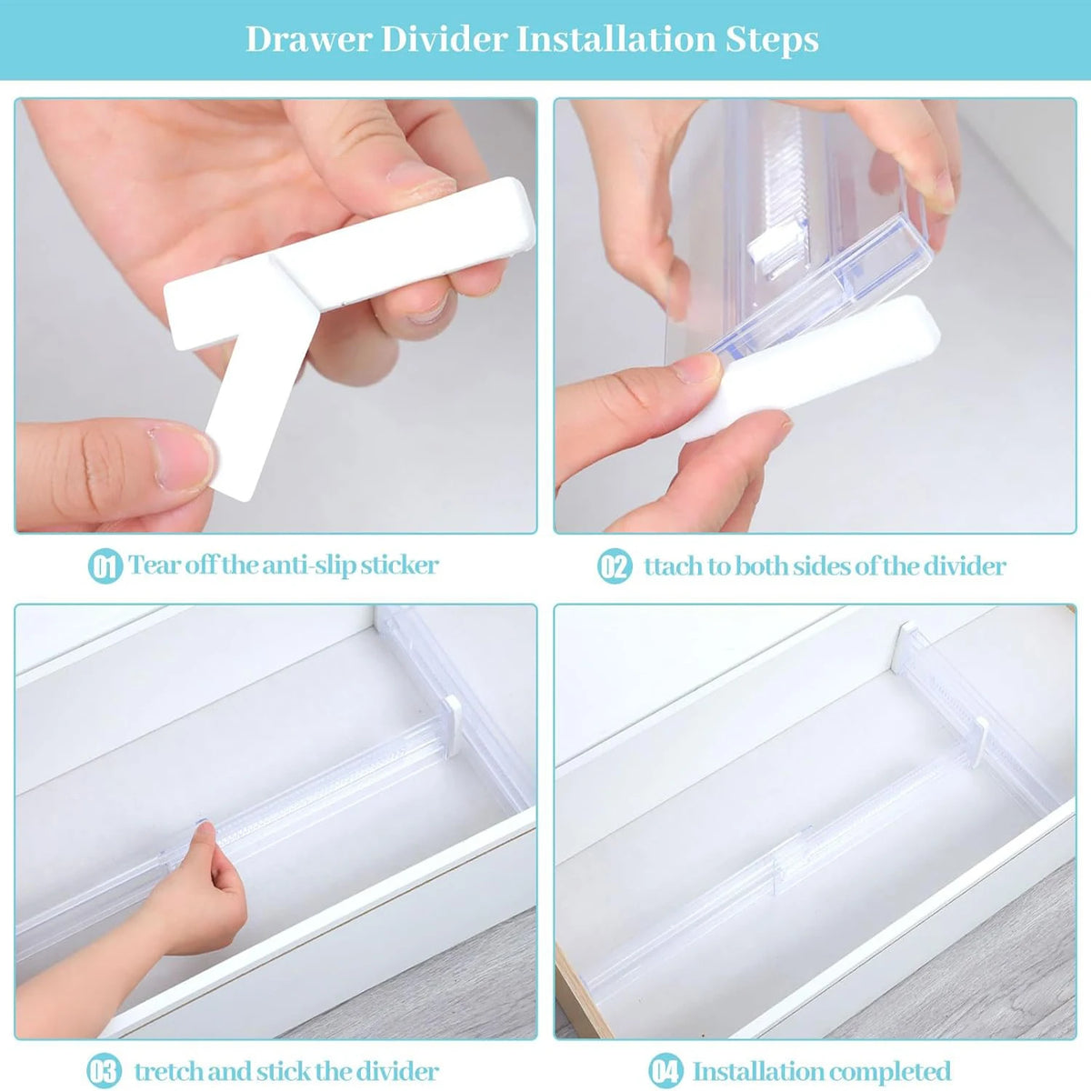 6-Pack Adjustable Clear Drawer Dividers