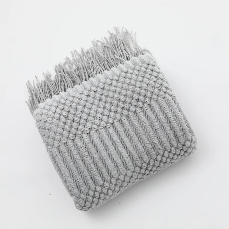Khaki Knitted Tassel Blanket