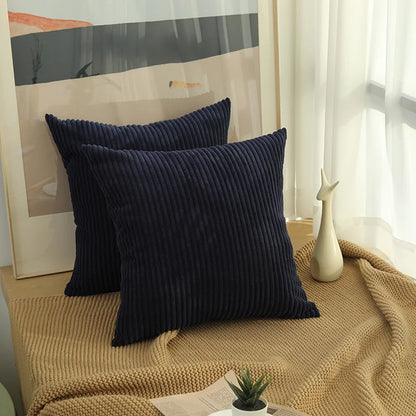 Solid Corduroy Striped Decorative Pillow Cover