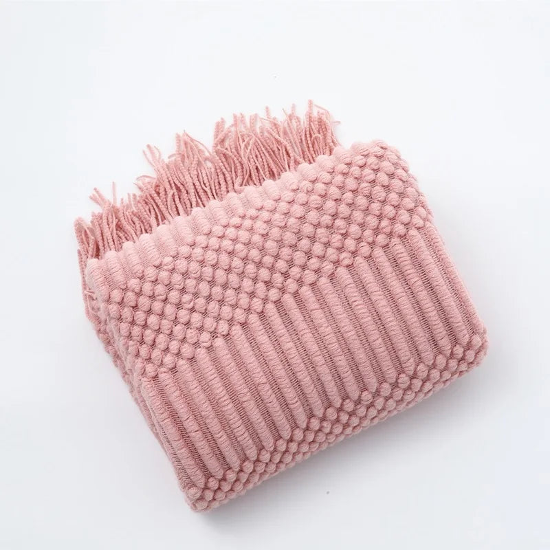 Khaki Knitted Tassel Blanket
