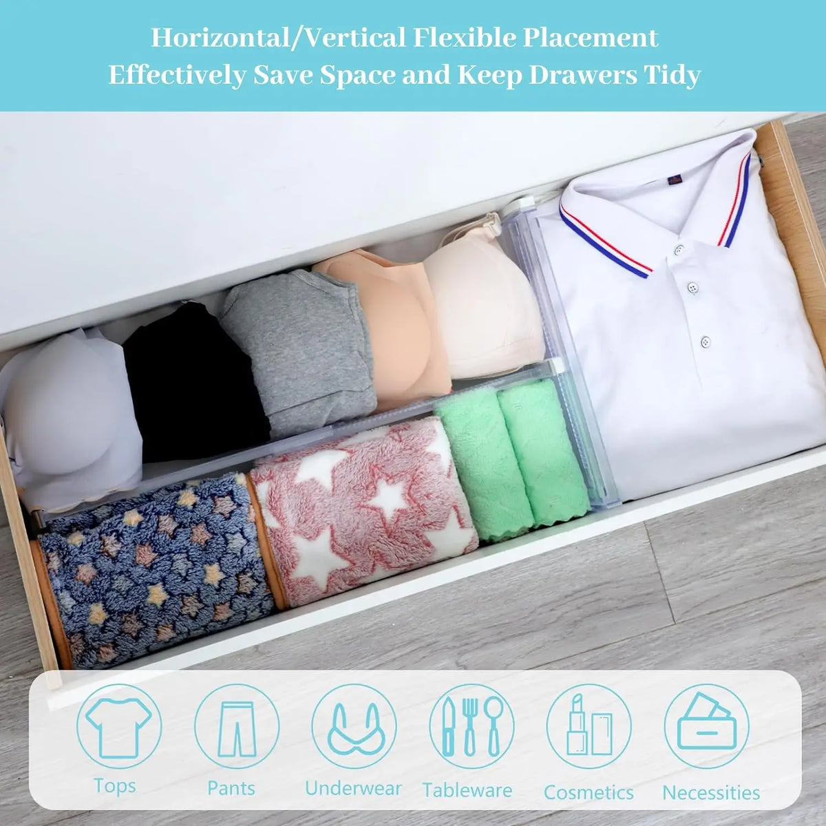 6-Pack Adjustable Clear Drawer Dividers