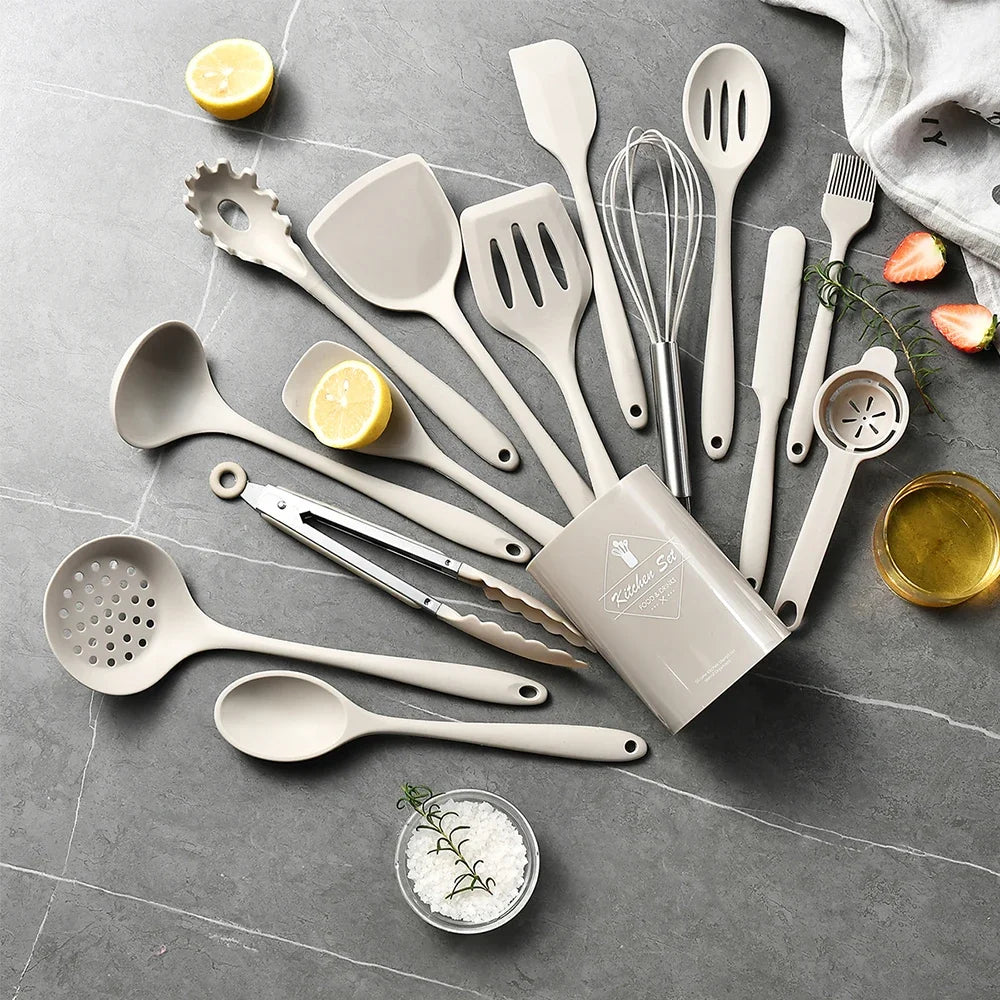 15-Piece Food Grade Silicone Kitchen Cooking Utensils Set