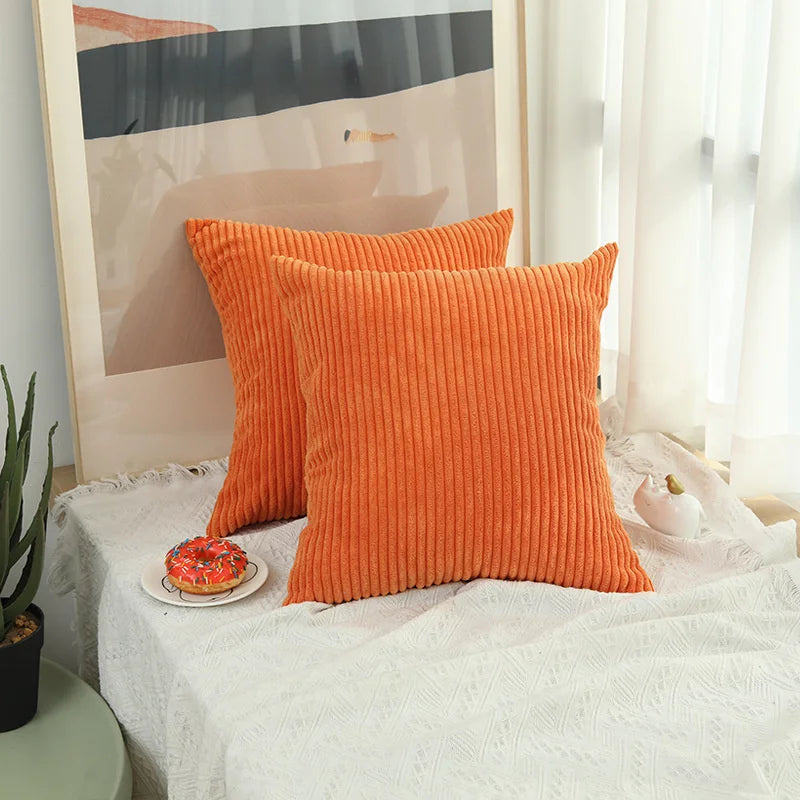 Solid Corduroy Striped Decorative Pillow Cover