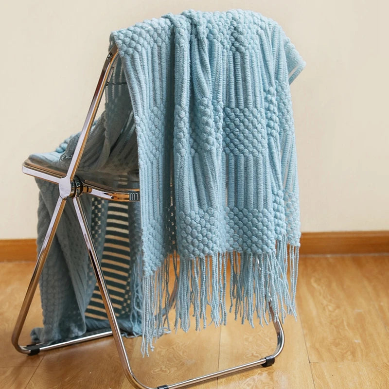Khaki Knitted Tassel Blanket
