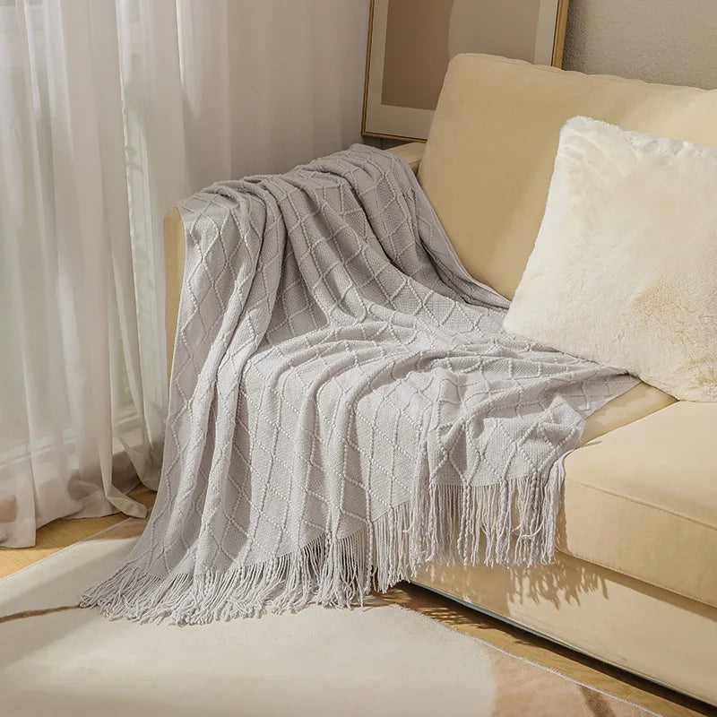Khaki Knitted Tassel Blanket