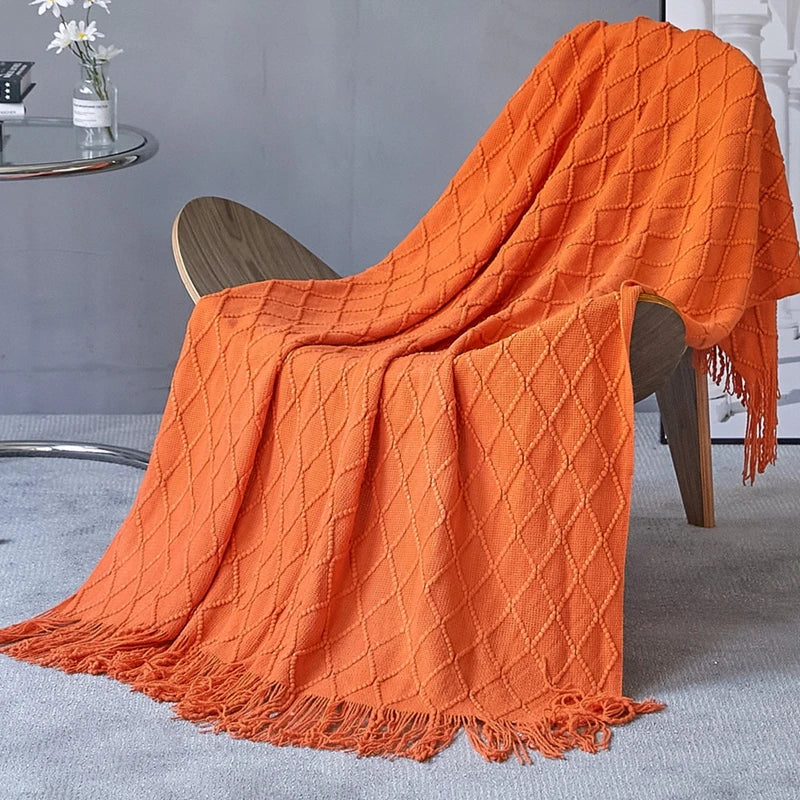 Khaki Knitted Tassel Blanket
