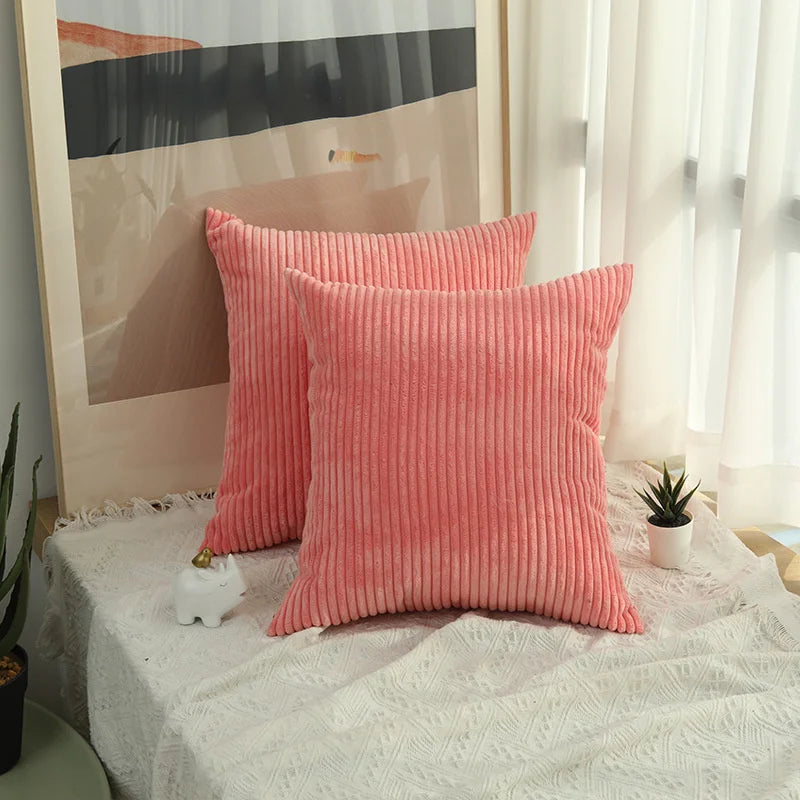 Solid Corduroy Striped Decorative Pillow Cover