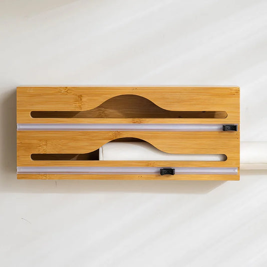 Natural Bamboo Wrap Cutter Wall Mounted Foil Dispenser