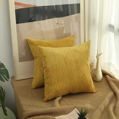 Solid Corduroy Striped Decorative Pillow Cover