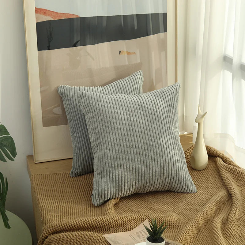 Solid Corduroy Striped Decorative Pillow Cover