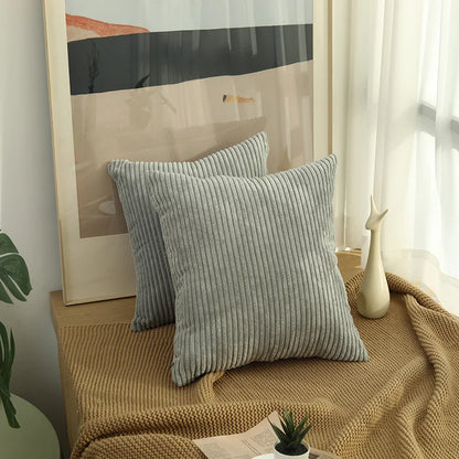 Solid Corduroy Striped Decorative Pillow Cover