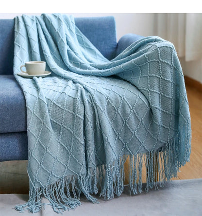 Khaki Knitted Tassel Blanket
