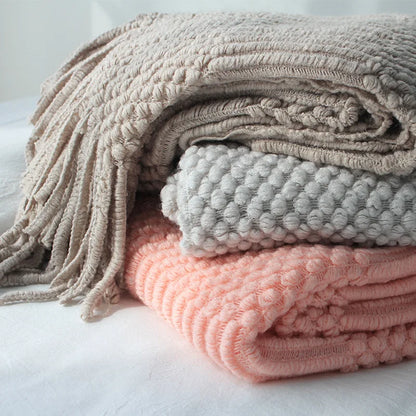 Khaki Knitted Tassel Blanket