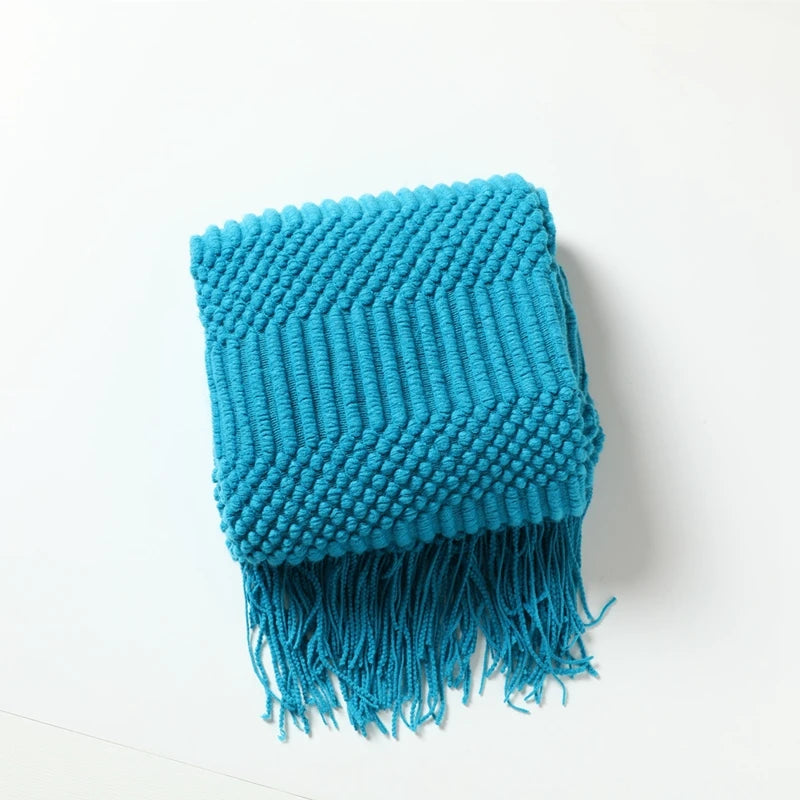 Khaki Knitted Tassel Blanket