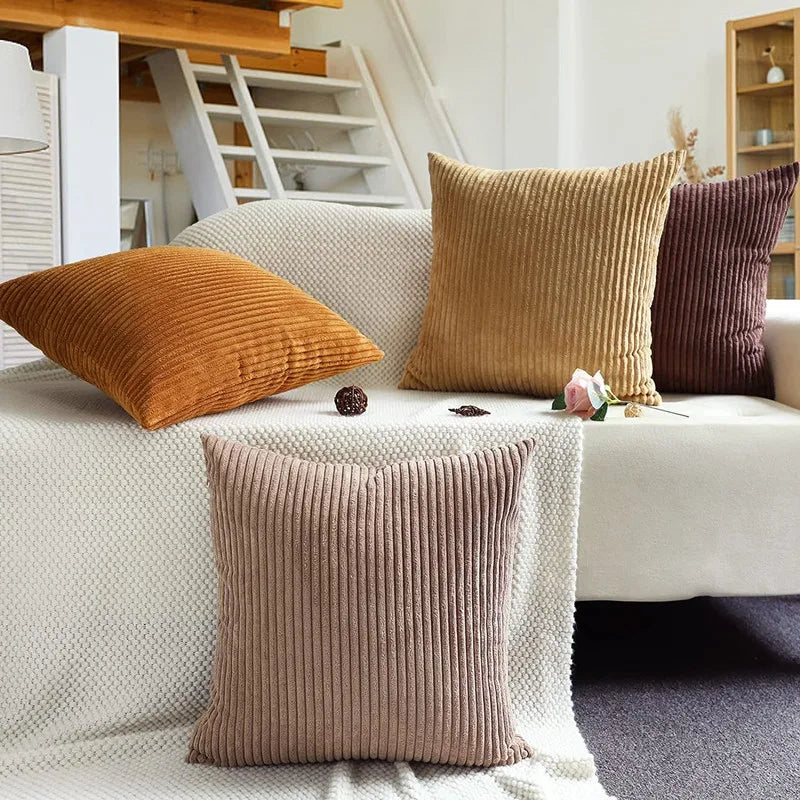 Solid Corduroy Striped Decorative Pillow Cover