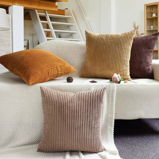 Solid Corduroy Striped Decorative Pillow Cover