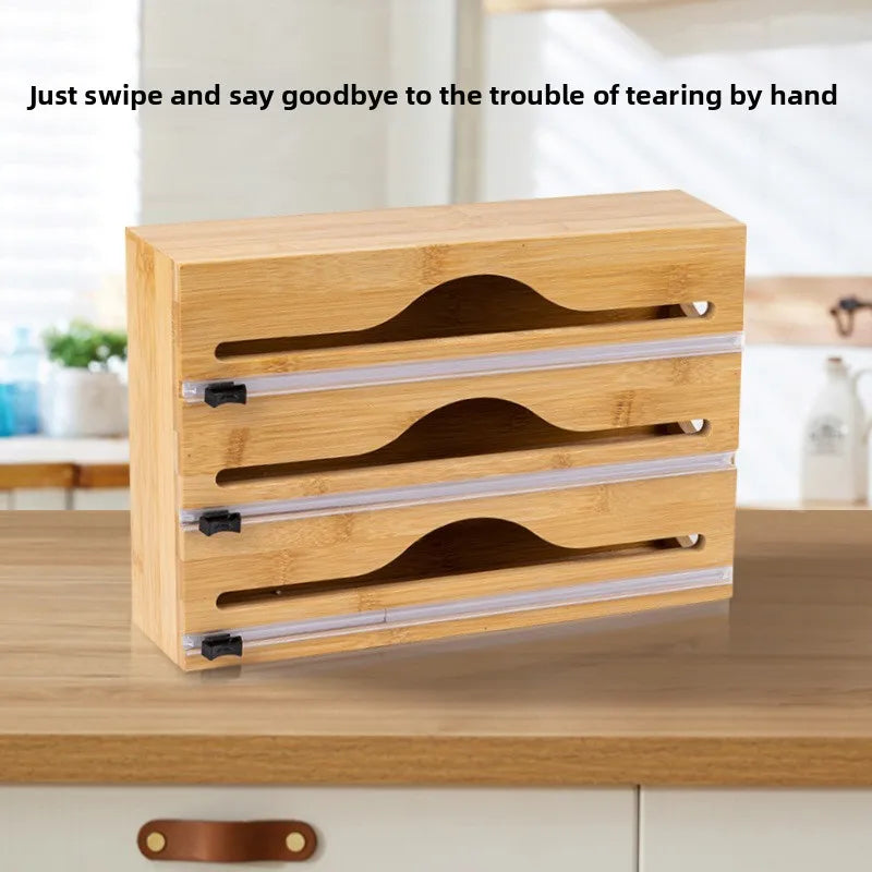 Natural Bamboo Wrap Cutter Wall Mounted Foil Dispenser