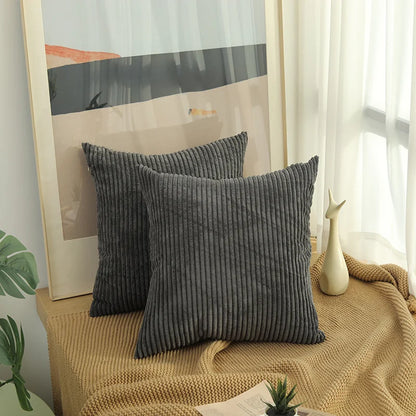 Solid Corduroy Striped Decorative Pillow Cover