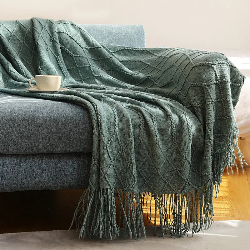 Khaki Knitted Tassel Blanket