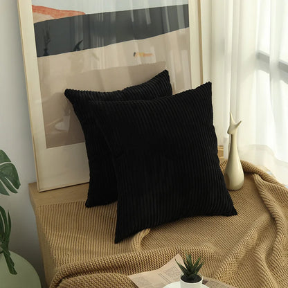 Solid Corduroy Striped Decorative Pillow Cover