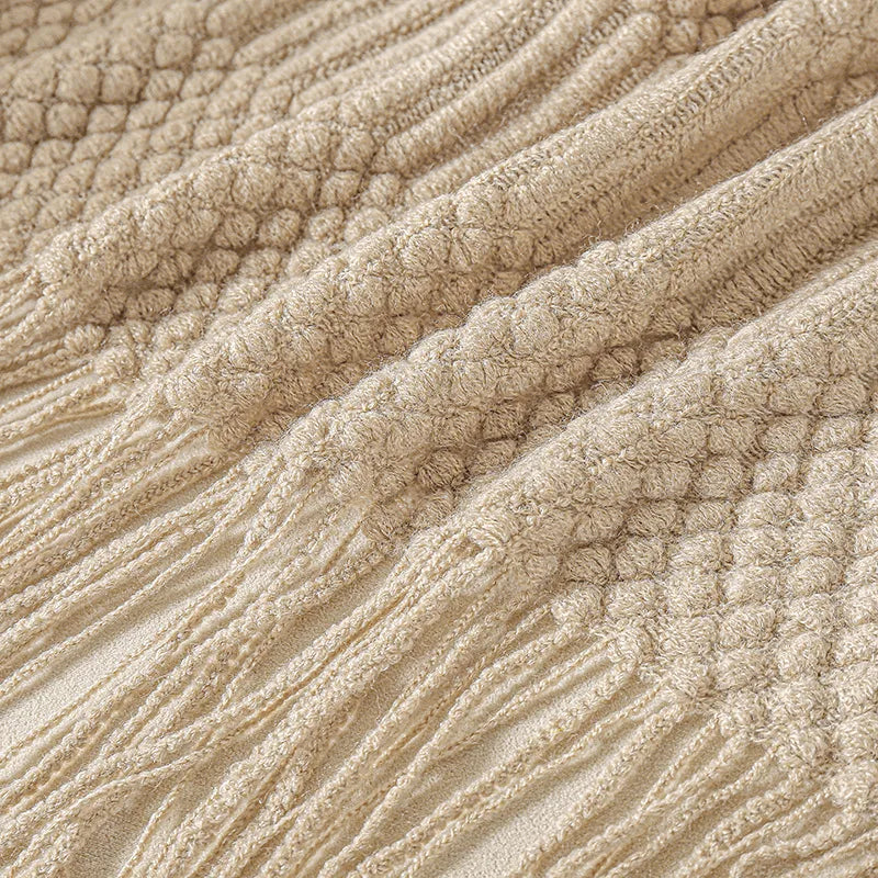 Khaki Knitted Tassel Blanket