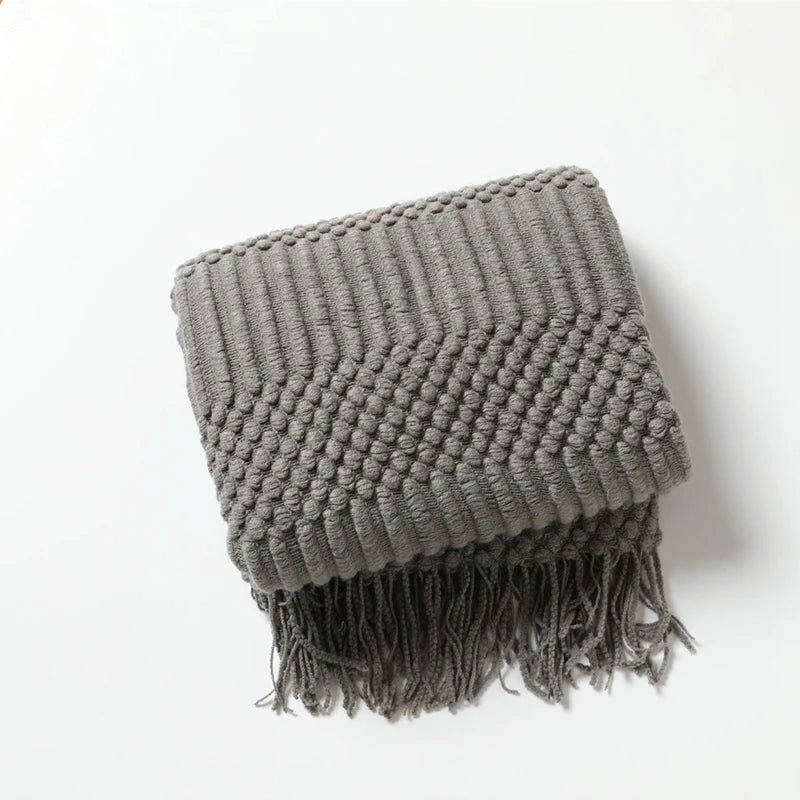 Khaki Knitted Tassel Blanket