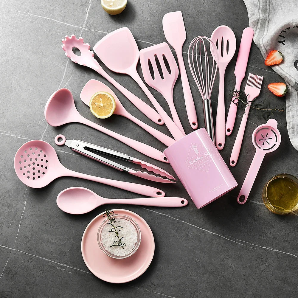 15-Piece Food Grade Silicone Kitchen Cooking Utensils Set