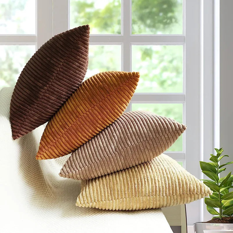 Solid Corduroy Striped Decorative Pillow Cover