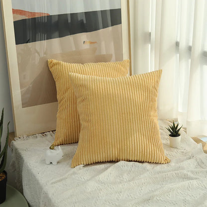 Solid Corduroy Striped Decorative Pillow Cover