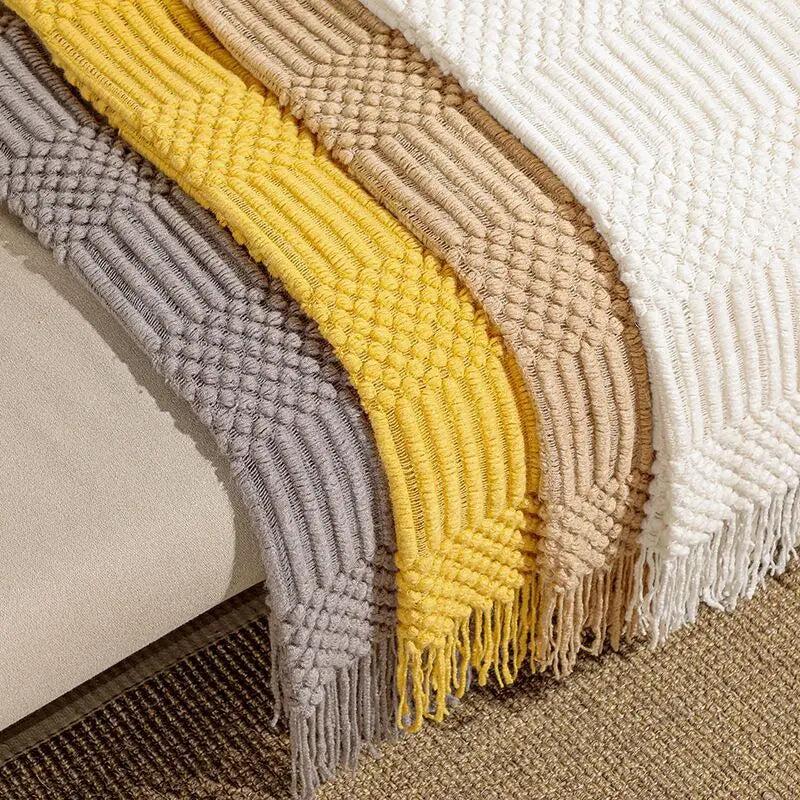 Khaki Knitted Tassel Blanket