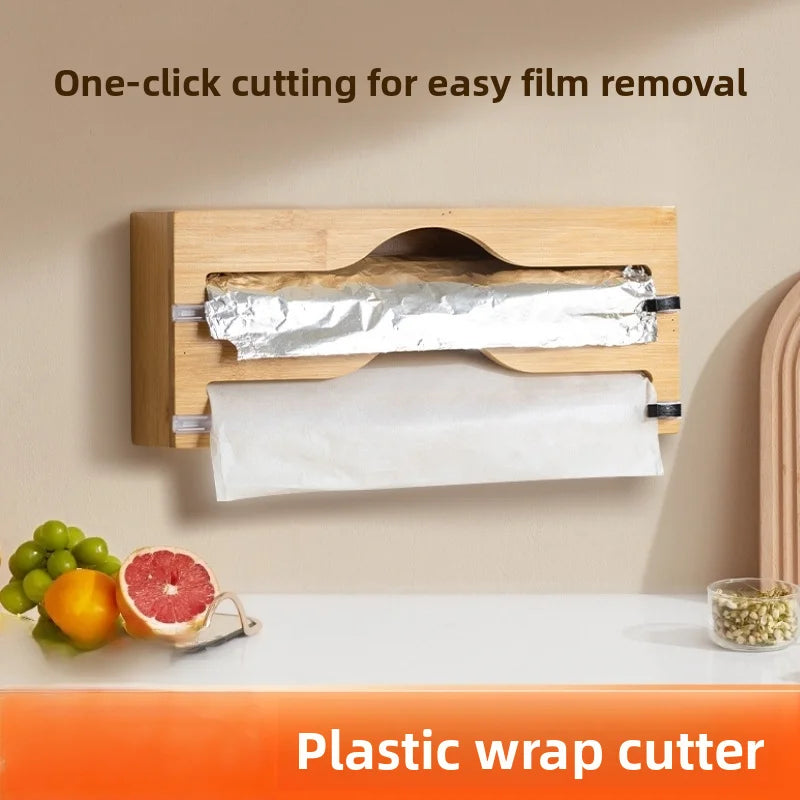 Natural Bamboo Wrap Cutter Wall Mounted Foil Dispenser
