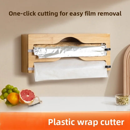 Natural Bamboo Wrap Cutter Wall Mounted Foil Dispenser