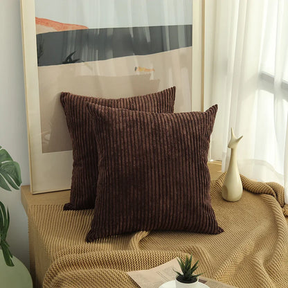 Solid Corduroy Striped Decorative Pillow Cover
