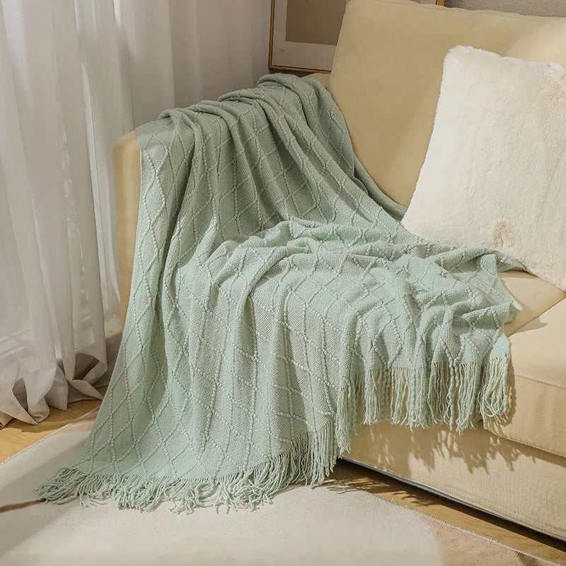 Khaki Knitted Tassel Blanket