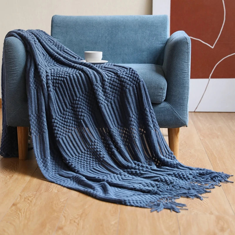 Khaki Knitted Tassel Blanket