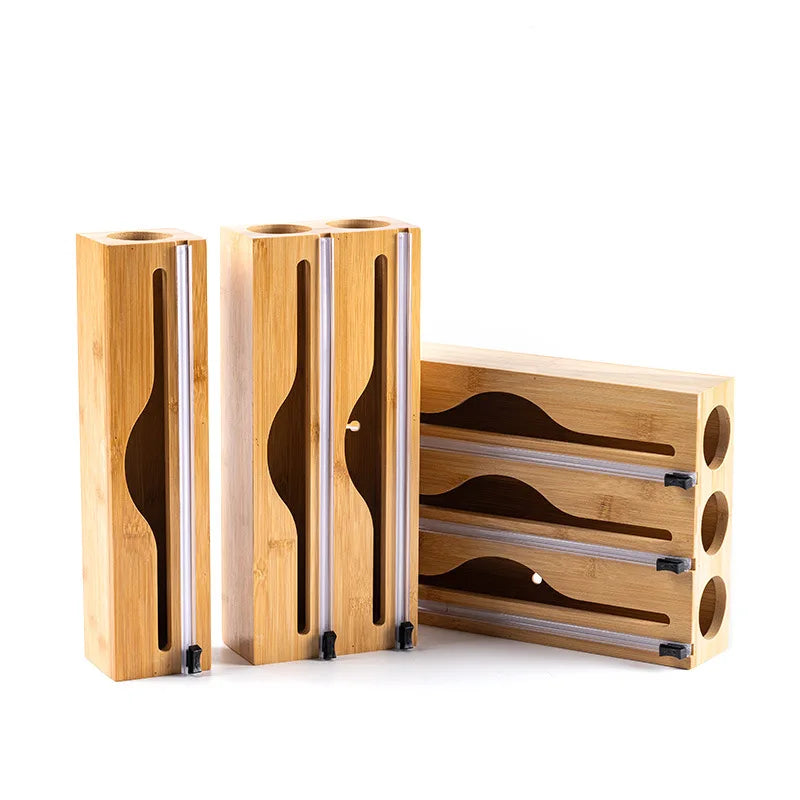 Natural Bamboo Wrap Cutter Wall Mounted Foil Dispenser