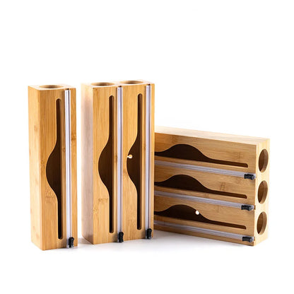 Natural Bamboo Wrap Cutter Wall Mounted Foil Dispenser