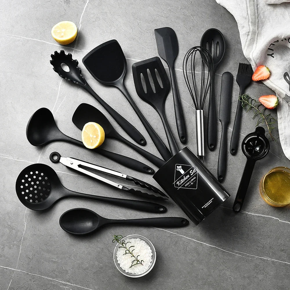 15-Piece Food Grade Silicone Kitchen Cooking Utensils Set