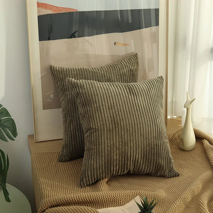 Solid Corduroy Striped Decorative Pillow Cover