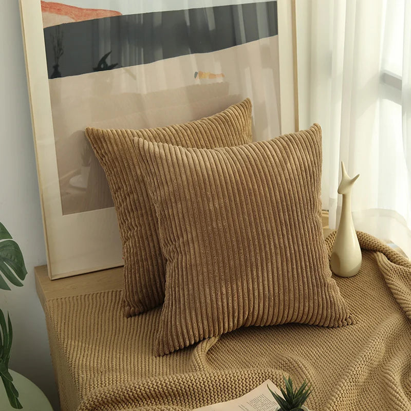 Solid Corduroy Striped Decorative Pillow Cover