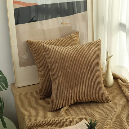 Solid Corduroy Striped Decorative Pillow Cover
