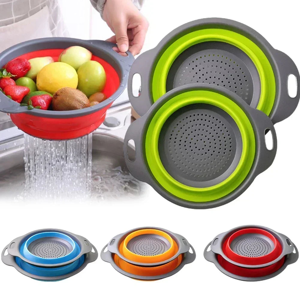 Foldable Round Colander Fruit Vegetable Washing Basket