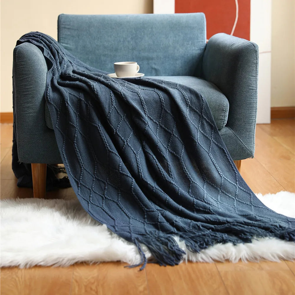 Khaki Knitted Tassel Blanket