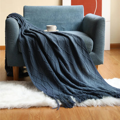 Khaki Knitted Tassel Blanket
