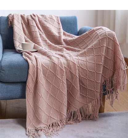 Khaki Knitted Tassel Blanket