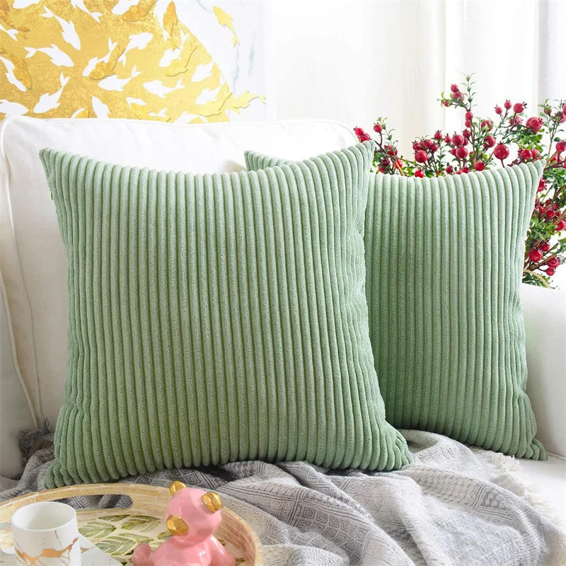 Solid Corduroy Striped Decorative Pillow Cover