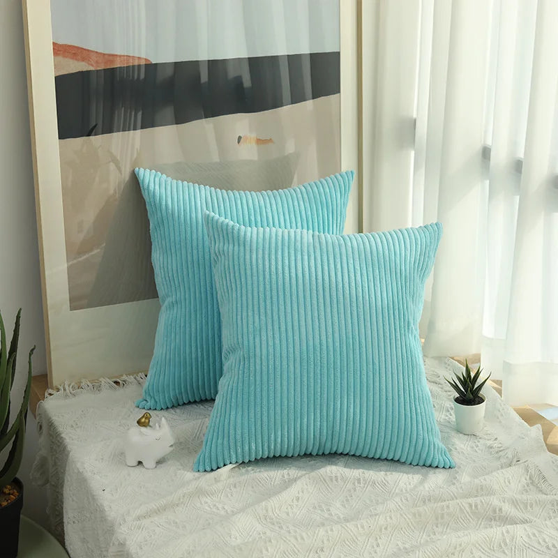 Solid Corduroy Striped Decorative Pillow Cover