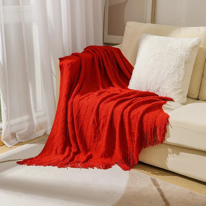 Khaki Knitted Tassel Blanket